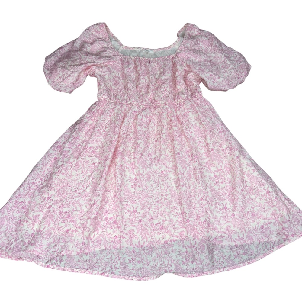 By the River Pink Floral Puff Sleeve Babydoll Mini Dress Womens L Anthropologie